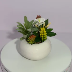 DR0128 (4) profile - Arranjo de Suculentas Artificiales con Flor Blanca en Maceta Redonda Blanca