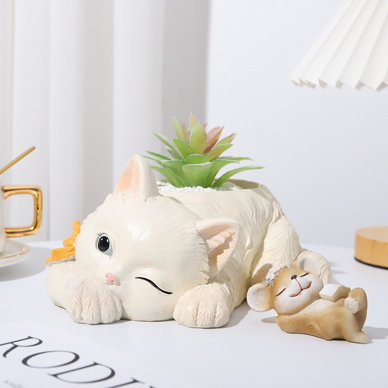 KT0019 (1) - Maceta Gato Dormilón con Ratón