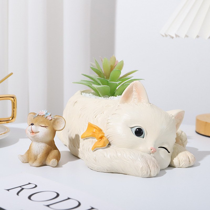 KT0019 (2) - Maceta Gato Dormilón con Ratón