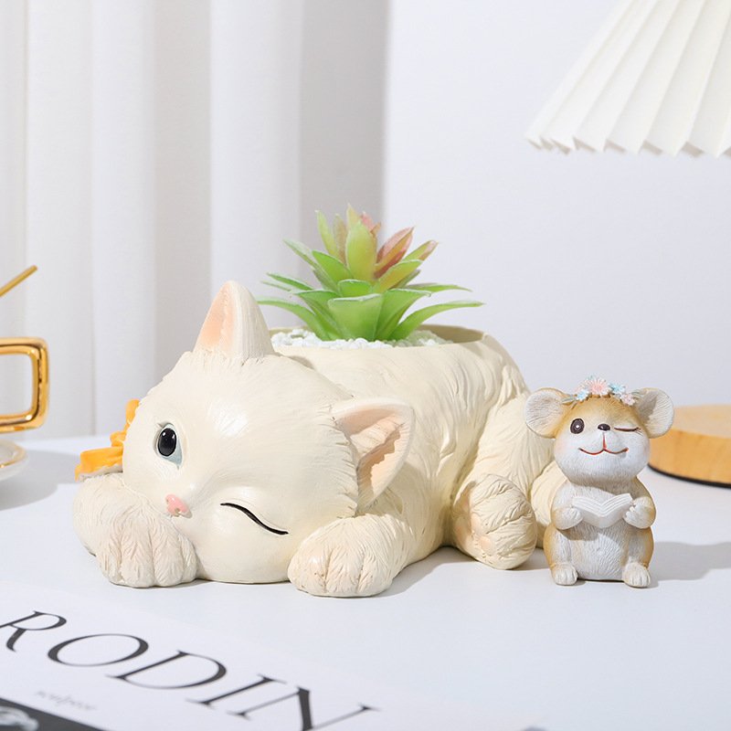 KT0019 (3) - Maceta Gato Dormilón con Ratón