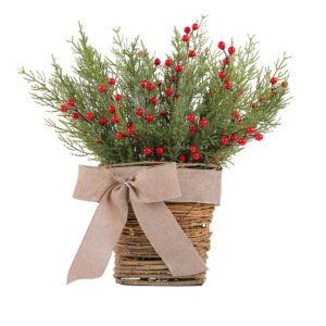 WCH0006 (2) profile - Cesta de Mimbre Navideña con Bayas Rojas