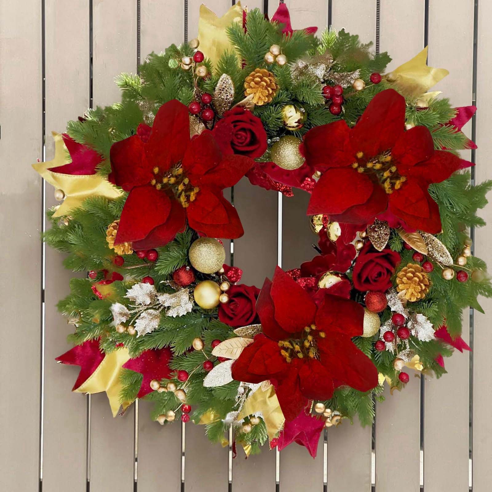 WCH0031 (1) - Corona Navideña con Poinsettias Doradas